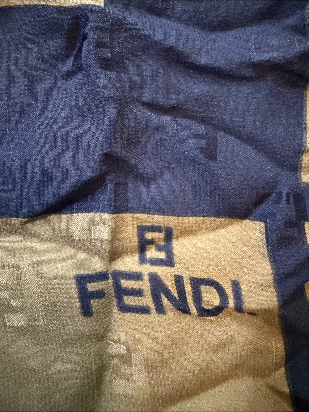 Fendi Navy and Beige Logo Tag Scarf